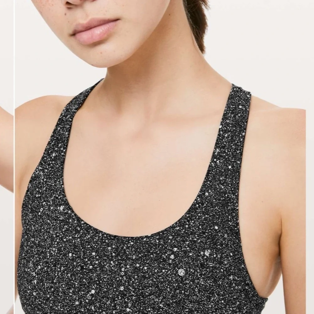 Lululemon Invigorate Bra Luminesce Splatter Mesh Back White Black / Black Size 4